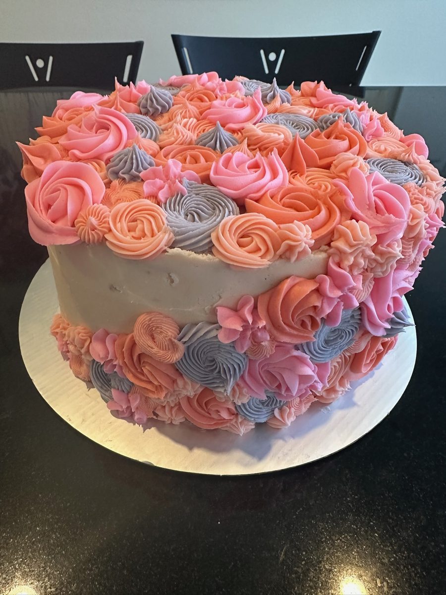 Pink rosette floral custom cake