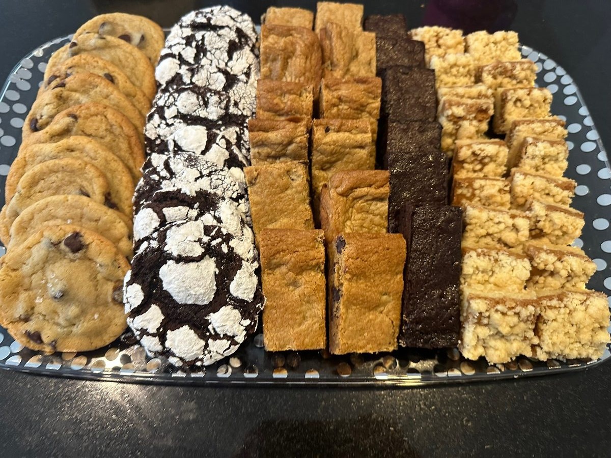 Assorted cookie and dessert bar platter arranged for an event